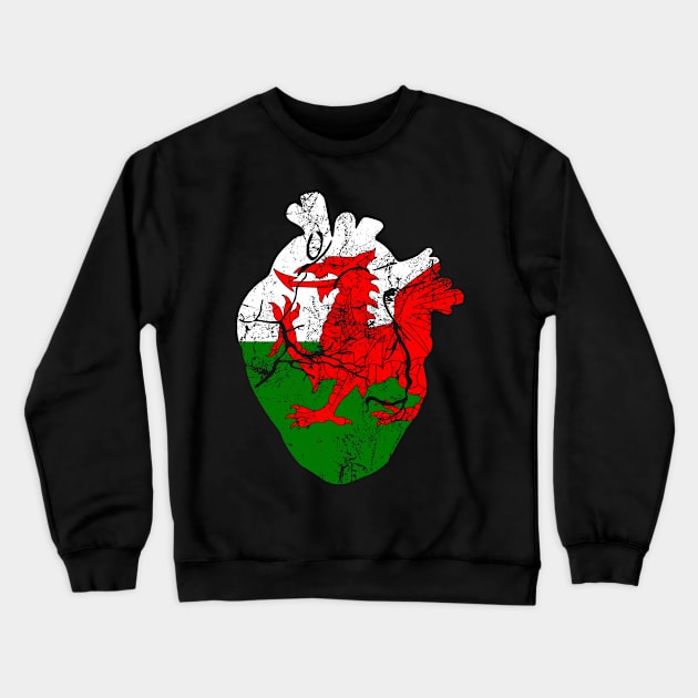 Love Wales Anatomical Heart Welsh Dragon St Davids Crewneck Sweatshirt by Welsh Jay